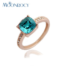 Moonrocy frete grátis joia fashion atacado cor de ouro rosa anel de cristal azul quadrado rosa cor de ouro para mulheres anel de casamento 2024 - compre barato