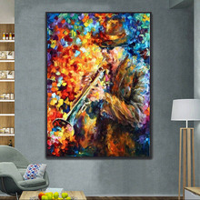 Gran oferta, cuadro pintado a mano con sensación de Jazz colorida abstracta sobre lienzo para decoración de pared del hogar, 20x24 pulgadas (50x60cm) 2024 - compra barato