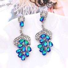 Exiod brincos de casamento femininos, brincos suspensos de flor cz, cristal vermelho, azul, verde, branco transparente para mulheres, pingente brilhante 2024 - compre barato