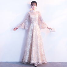Champanhe Vestidos de Manga Sino Estilo Oriental Chinês Tradicional vestido de Noiva Noiva Do Vintage Cheongsam Vestido Longo Qipao Plus Size 3XL 2024 - compre barato