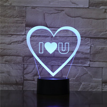 Te amo, lámpara LED de noche con visión 3D, colorida, imagen de amor y corazón, Control de Touchment, Color 3D, luz de escritorio, I love u 2024 - compra barato