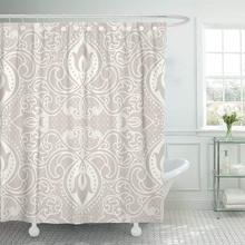 Cortina de chuveiro com ganchos padrão damask, cortina de chuveiro clássica decorativa em bege vintage 2024 - compre barato