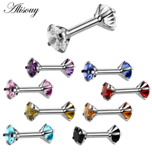 Alisouy-pendiente de doble cristal con rosca interna, Piercing para el cuerpo con doble cristal de 16G, para Tragus, Piercing recto para la barra, joyería para el cuerpo 2024 - compra barato