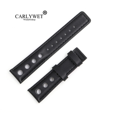 CARLYWET 20mm Real Calf Leather Handmade Black with Black Stitches Wrist Watch Band Strap Belt Without Clasp  For T91 PRS516 2024 - buy cheap