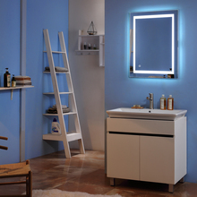 Square Wall Mount Bathroom Makeup Mirror Silver Aluminum Touch Screen LED Bathroom Vanity Mirror Lights with Magnifying Mirror 2024 - buy cheap