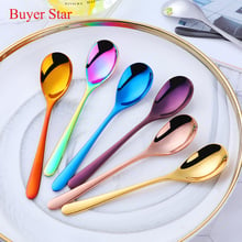 Cucharas de acero inoxidable para postre, cubertería de colores para niños, té, sopa, fruta, cuchara, 4 Uds. 2024 - compra barato