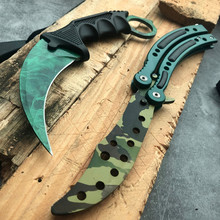 2pcs Real CSGO Tactical Fixed Blade Karambit Knife+Not Sharp Practice Balisong Butterfly Knife Outdoor Hunt Survival Claw Knives 2024 - buy cheap