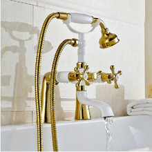 Роскошный Золотой и белый смеситель для ванны с двумя ручками, кран для ванны, наполнитель для ванны в стиле телефона 2024 - купить недорого