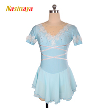 Nasinaya Figure Skating Costume Dress Customized Competition Ice Skating Skirt for Girl Women Kids Gymnastics Light Blue Flower 2024 - buy cheap