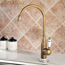 Hotaan Antique Brass Finish Kitchen Faucet  Swivel Basin Faucet 360 Degree Rotation Hot & Cold Water Mixers Tap Copper Made 2024 - buy cheap