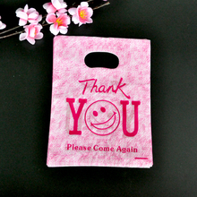 Bolsa de plástico pequeña de color rosa con diseño "Thank you" para joyería, bonito regalo de plástico con asa, 15x20cm, 100 unids/lote 2024 - compra barato