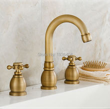 Antique Brass Bathtub Mixer Taps 3 pcs Basin Dual Handles Hot and Cold Faucet BF1008 2024 - buy cheap