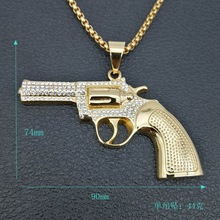 Suporte de cristal de cor dourada de aço inoxidável, revolver arma pingente hip-hop, colar, acessórios de joias 2024 - compre barato