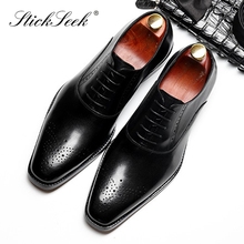 Vintage Designer Genuine Leather Formal Breathable Brogues Shoes Square Toe Men's Handmade Carved Party Oxfords For Male SG180 2024 - buy cheap