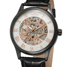Moda forsining topo marca nova relógio masculino design de luxo com caixa de cor ouro preto cor ouro números romanos relógio de couro 2024 - compre barato