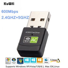 KuWfi-tarjeta de red Wi-fi de doble banda, controlador gratuito adaptador Wifi USB inalámbrico, 600Mbps, USB, Ethernet, 2,4G, 5G, 802.11n/g/a/ac 2024 - compra barato