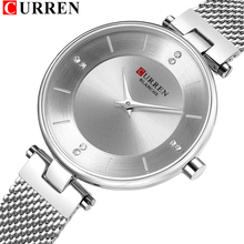 Curren relógio de pulso feminino, relógio fino quartz de diamante com pulseira de malha de aço inoxidável 9031 2024 - compre barato