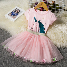 Платье с единорогом для девочек; Радужное платье принцессы для дня рождения; летнее платье-пачка для девочек; Детский костюм; Vestidos 2024 - купить недорого