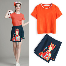 Summer Women's Skirts Suits Red Short Tees And Embroidery Queens Cards Skirts Casual Clothing Sets Woman Tracksuits NS267 2024 - buy cheap