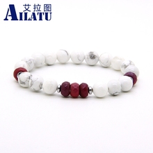 Ailatu Unisex Couples Jewelry Wholesale 10pcs/lot 8mm White Howlite Marble & Fire  Stone Distance Lovers Lucky Bracelets 2024 - buy cheap