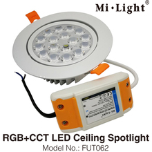 Потолочный светодиодный светильник Mi Light 9W RGB + CCT с регулируемой яркостью, рециркусветильник светильник, совместимый с Wi-Fi, 2,4G, 4-зонный, с беспроводным дистанционным управлением 2024 - купить недорого