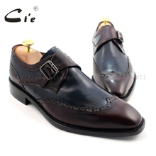 cie Free Shipping W-tips Bespoke Handmade Pure Genuine Calf Leather Men's Single Monk Straps Deep Wine/Navy Matching No.MS33 2024 - buy cheap