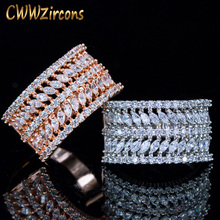 CWWZircons 5 filas multicapa de oro, oro rosa y plata Color AAA Cubic Zirconia gran Anillos de Compromiso de boda para las mujeres R050 2024 - compra barato