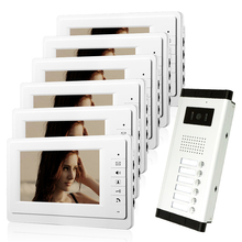 FREE SHIPPING No Tax Brand New 7" Color Video Intercom Door Phone System 6 White Screens 1 Doorbell Camera for 6 House In Stock 2024 - buy cheap