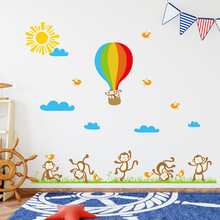 Pegatinas de pared de globo de aire caliente de Mono para niños, decoración de fondo de habitación de niños, Mural de guardería, papel tapiz artístico, calcomanías adhesivas 2024 - compra barato