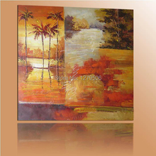 Pinturas de parede modernas abstratas, pintura a óleo, de sol, coqueiro, amarelo, paisagem, para decoração caseira 2024 - compre barato