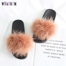 100% ostrich feather slippers fluffy summer slippers casual out fashion Parent-child cute fur slippers ladies slippers 2024 - buy cheap