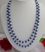 Charming women 2015 high quality 8mm Lazuli Lapis & 7-8mm white pearl Necklace Long 65" DIY Design Wholesale and retail 2024 - buy cheap