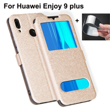 Capas de celular com janela aberta de 6.5 polegadas para huawei enjoy 9 plus capa luxuosa de couro pu capa dobrável enxuy9plus capa coque fundas 2024 - compre barato