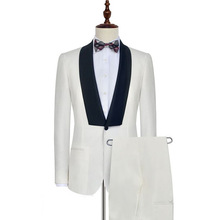 Brand New Groomsmen Ivory Groom Tuxedos Shawl Black Lapel Men Suits Wedding Best Man Blazer ( Jacket+Pants+Tie ) C525 2024 - buy cheap