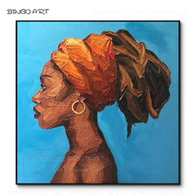 Ручная роспись, высокое качество, боковая фигура лица, картина маслом на холсте, абстрактная черная женщина, боковая сторона, картина маслом для декора стен 2024 - купить недорого