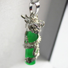 Collar con colgantes de Dragón de jade natural verde, cilindro de viento chino elegante, venta al por mayor y envío gratis 2024 - compra barato