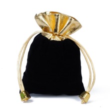 Bolsas de joyería de terciopelo negro, bolsas de regalo de satén dorado, con impresión de logotipo personalizado, 9x12cm, 50 unids/lote 2024 - compra barato