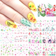12 дизайн Фламинго наклейки для ногтей зеленый лист цветок переводная наклейка лето дизайн ногтей Полный Обертывания слайдер Маникюр LAA1537-1548-1 2024 - купить недорого