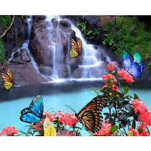 5D Diy Diamond Painting Cross Stitch full Square Round Diamond Waterfall flowers and butterflies picture for room Decor H911 2024 - buy cheap