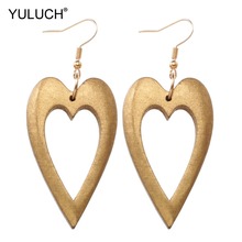 YULUCH 2019 Wood Chip Hollow Gold Heart Pendant Fashion Drop Earrings Boho Female Earrings For Woman Party Jewelry Wholesale 2024 - buy cheap