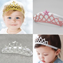 Faixa de cabelo elástica fofa para crianças meninas coroa moderna bebê glitter strass tiara acessório de faixa de cabelo 2024 - compre barato