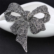 1Pc Rhinestone Bow Brooches for Women Elegant Style Vintage Large Black Bowknot Brooch Pin Fashion Jewelry Accessories 2024 - buy cheap