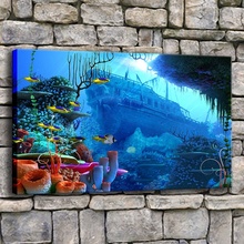 Pôster de telas para sala de estar, arte de parede, 1 peça, profundidade, oceano, mar, absinto, pintura de coral, peixes, imagens modernas, decoração para casa 2024 - compre barato