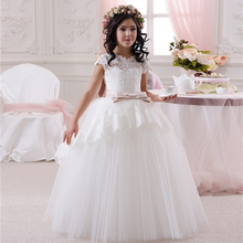 Satin White Dresses V-Neck And Ankle length Pageant Dresses for Little Girls Evening Gowns  Vestidos de Primera Comunion 2016 2024 - buy cheap