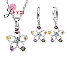 Top Selling Beautiful 5A Crystal Jewelry Sets For Women 925 Sterling Silver Flower Pendant Necklace Earrings Accessory 2024 - buy cheap