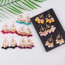 TopHanqi-pendientes de flores de tela para mujer, aretes colgantes, círculos grandes, atrapasueños, Color dorado bohemio, joyería de boda 2024 - compra barato