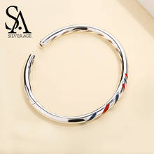 SA SILVERAGE Real 925 Sterling Silver Adjustable Cuff Bracelets Red & Blue Stripes Open Bangles For Women Gift Jewelry 2024 - buy cheap
