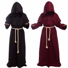 Free shipping Monk Hooded Robes Cloak Cape Friar Medieval Renaissance Priest Men Costume COS 2024 - buy cheap