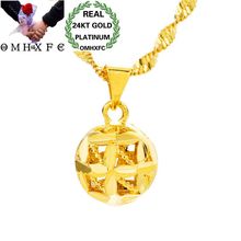OMHXFC Wholesale European Fashion Woman Unisex Party Birthday Wedding Gift Hollow Flower Ball 24KT Real Gold Charm Pendant PN200 2024 - buy cheap
