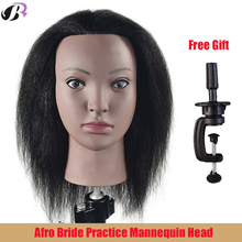 Afro manequim cabeça 100% real cabelo cabeleireiro formação cabeça manequim cosmetologia boneca cabeça (mesa braçadeira suporte incluído) 2024 - compre barato